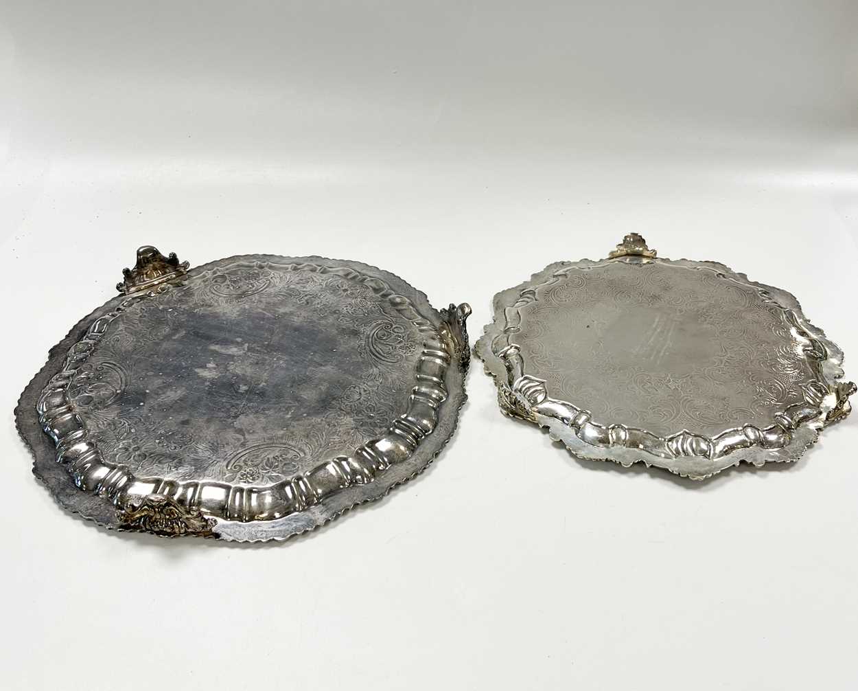 Edinburgh - A Victorian silver salver together with an Old Sheffield Plate example, - Image 3 of 6