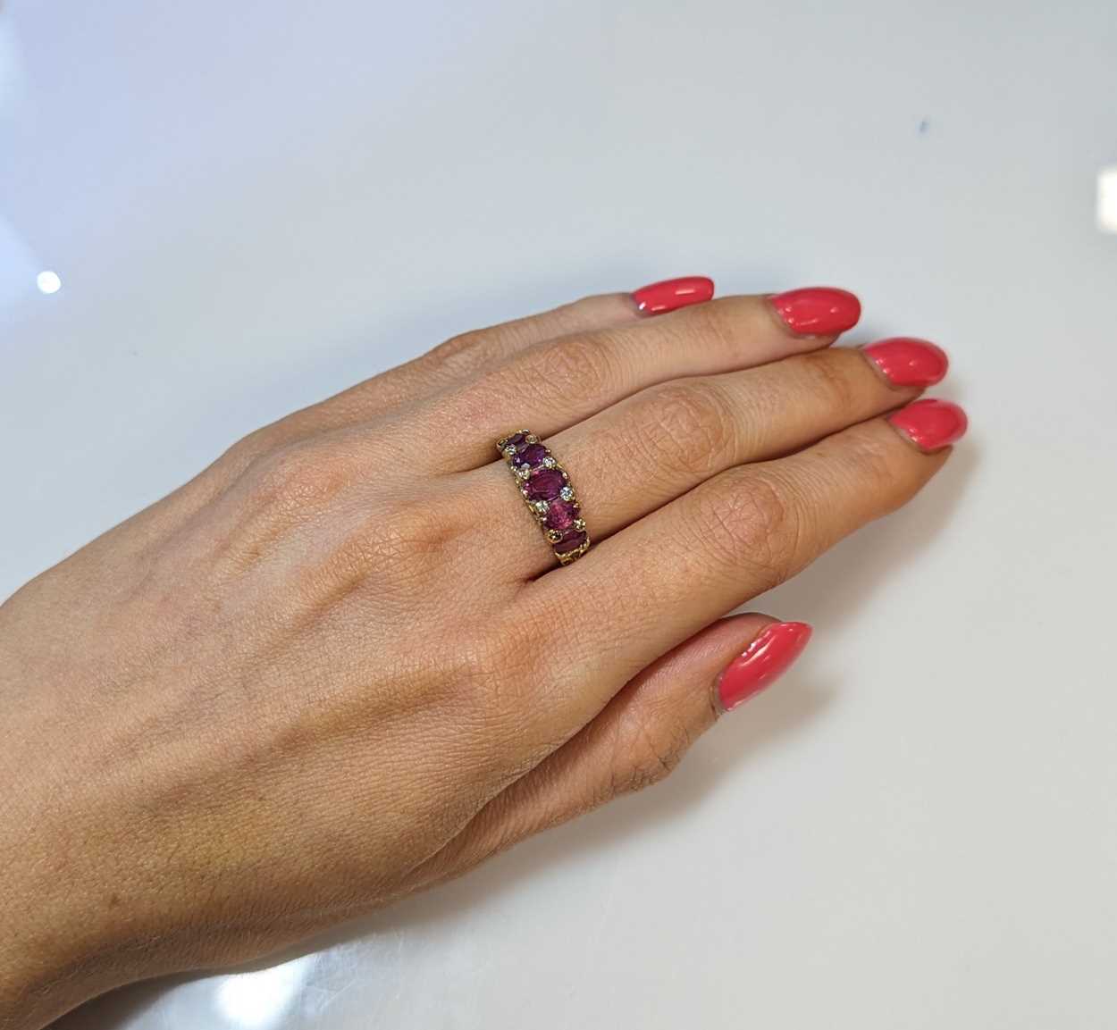 A ruby and diamond carved half hoop style ring, - Image 3 of 3
