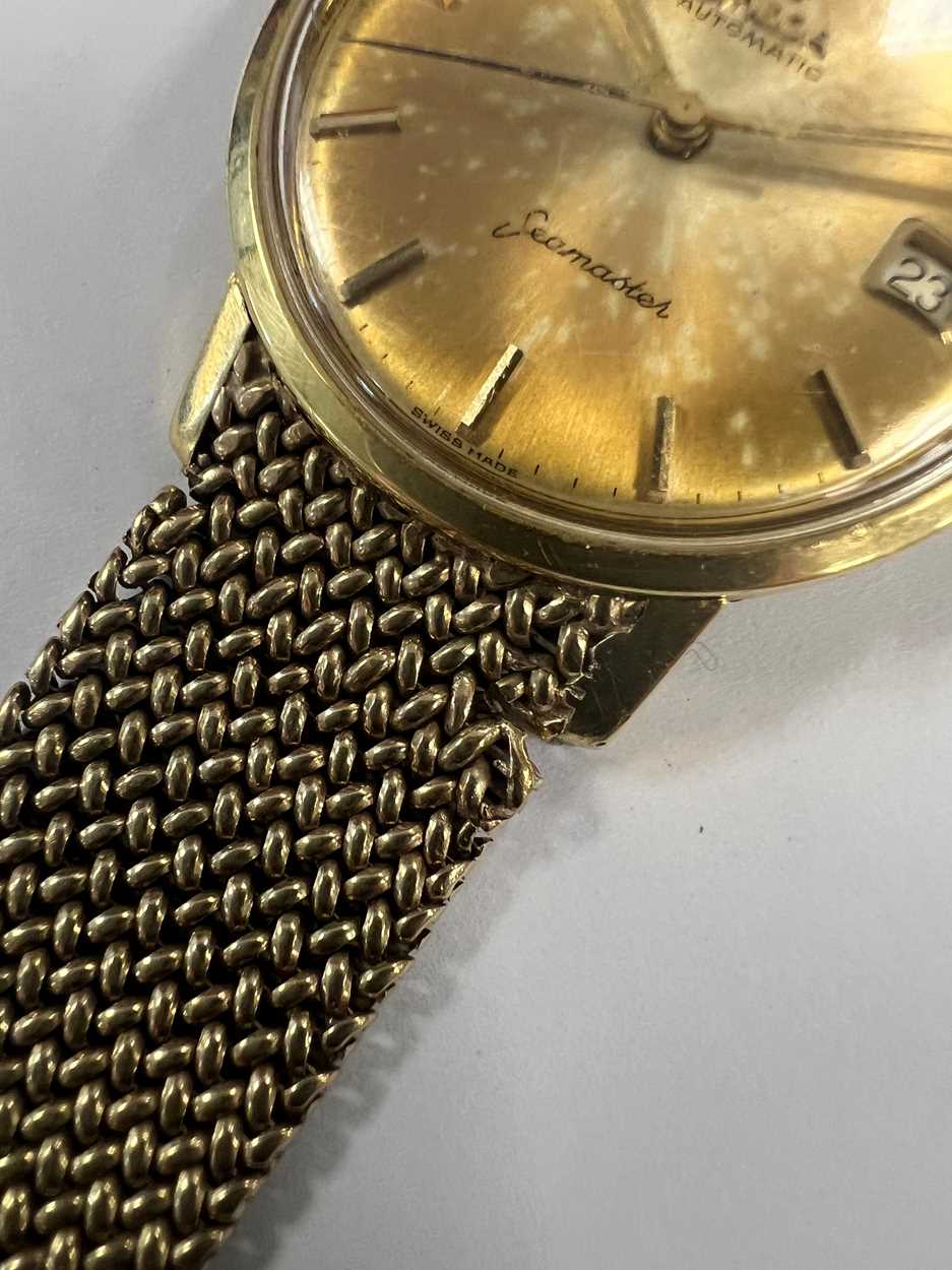 Omega - A Swiss 18ct gold 'Seamaster' wristwatch with a later 9ct gold bracelet, - Image 6 of 10