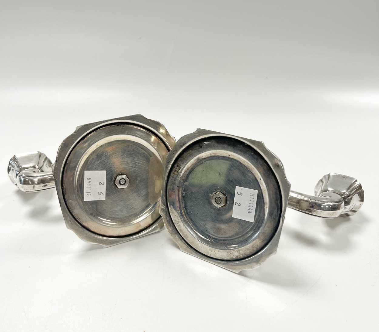 A pair of early 20th century German metalwares silver twin light library candlesticks, - Image 3 of 4