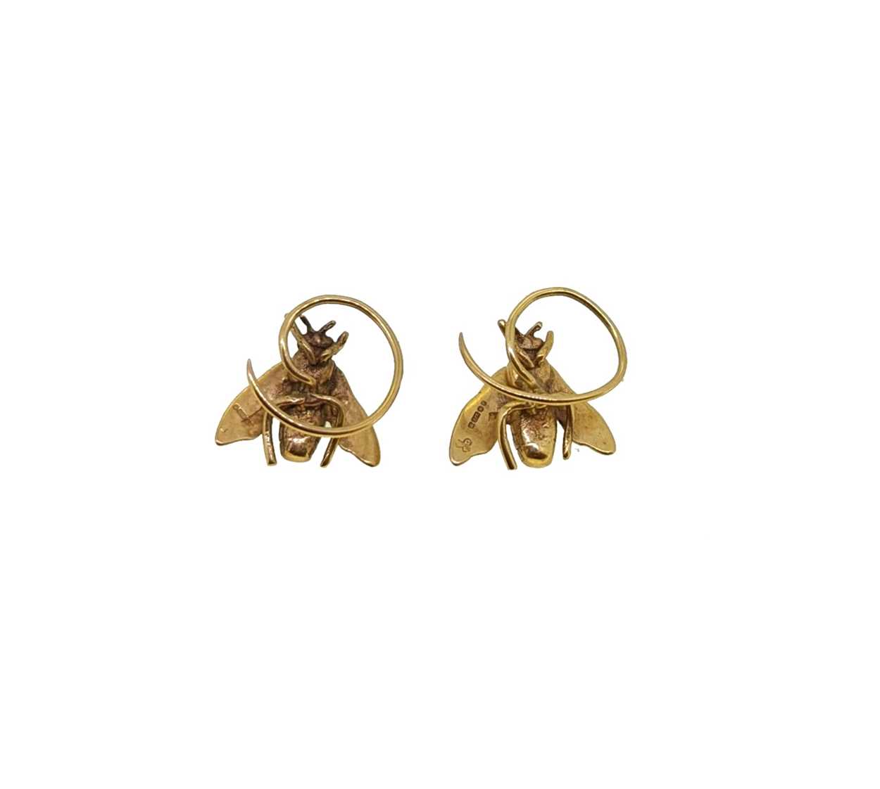 A pair of 9ct gold bee buttons, - Image 2 of 2