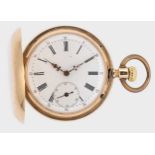 Unsigned - An unusual Swiss 14ct gold double-sided full hunter calendar pocket watch,