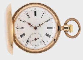 Unsigned - An unusual Swiss 14ct gold double-sided full hunter calendar pocket watch,