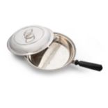 A George III silver skillet with a later silver and silver plated addition,