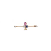 A diamond, ruby and sapphire fleur-de-lis brooch,