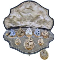 A 19th century lava cameo suite plus one other brooch,