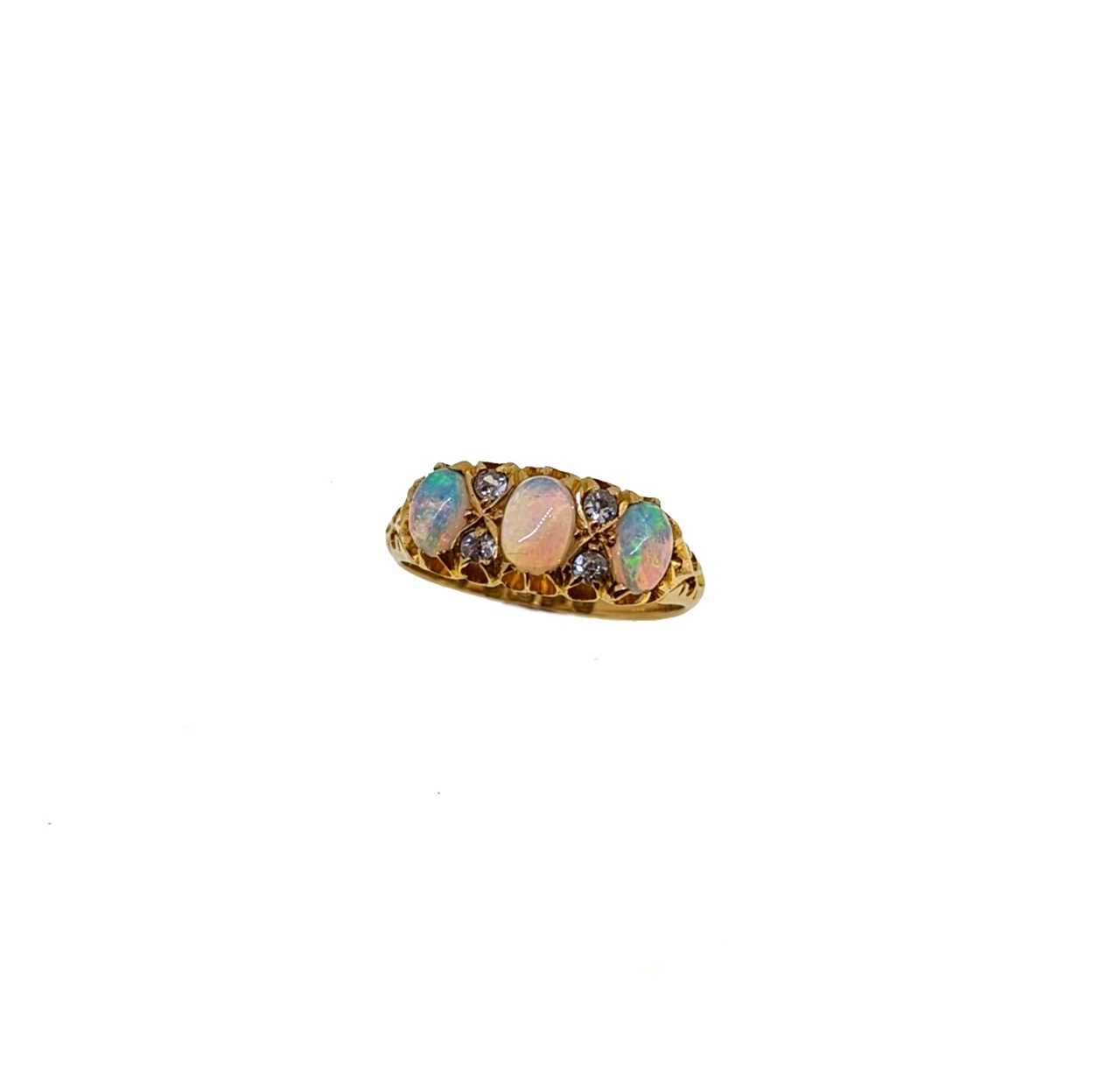 A late Victorian opal and diamond ring,