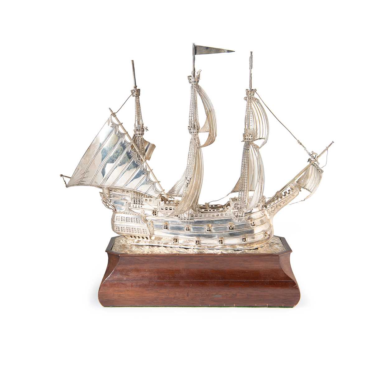 A George V silver model of a sailing ship,