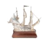 A George V silver model of a sailing ship,