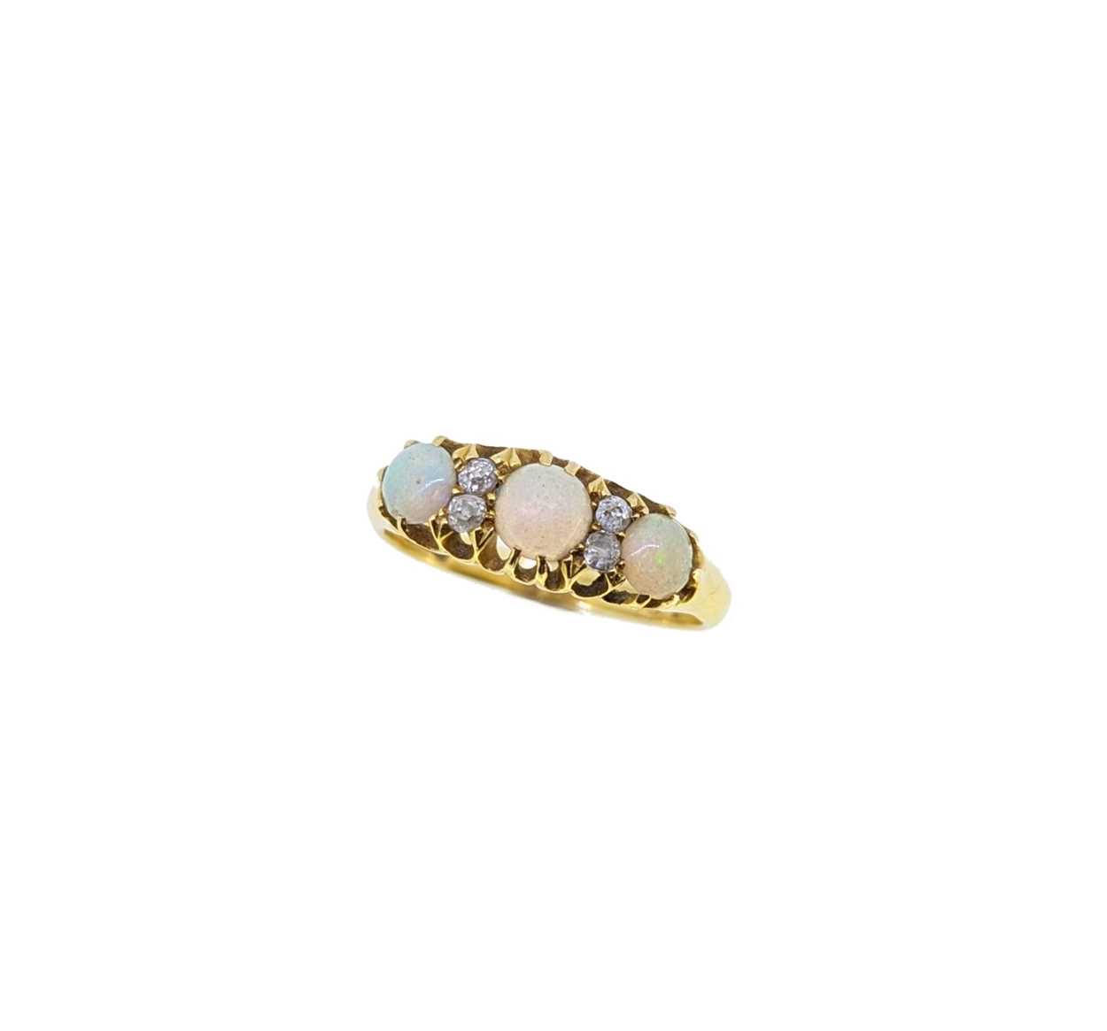 A Victorian 18ct gold opal and diamond ring,