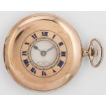 Unsigned - A 9ct gold slim cased half hunter pocket watch,