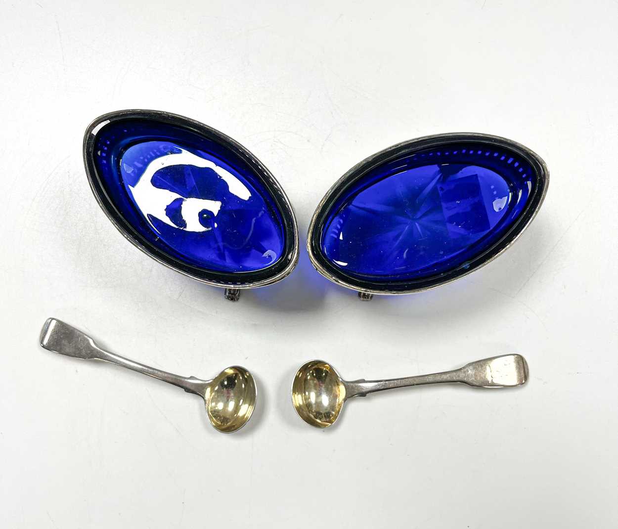 A pair of George III 18th century silver salts with later spoons, - Image 3 of 8