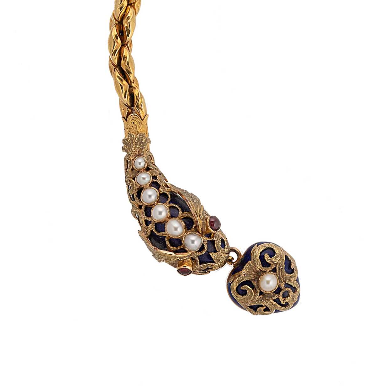 A Victorian pearl and enamel serpent necklace, - Image 2 of 5