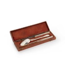 An 18th century French metalwares vermeil 4-piece travelling cutlery set,