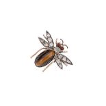 A Victorian tiger's eye and diamond insect brooch,