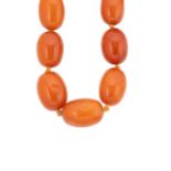 An amber bead necklace,