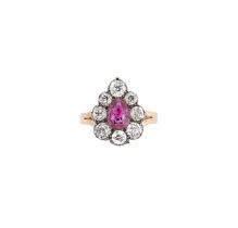 A corundum doublet and diamond cluster ring,