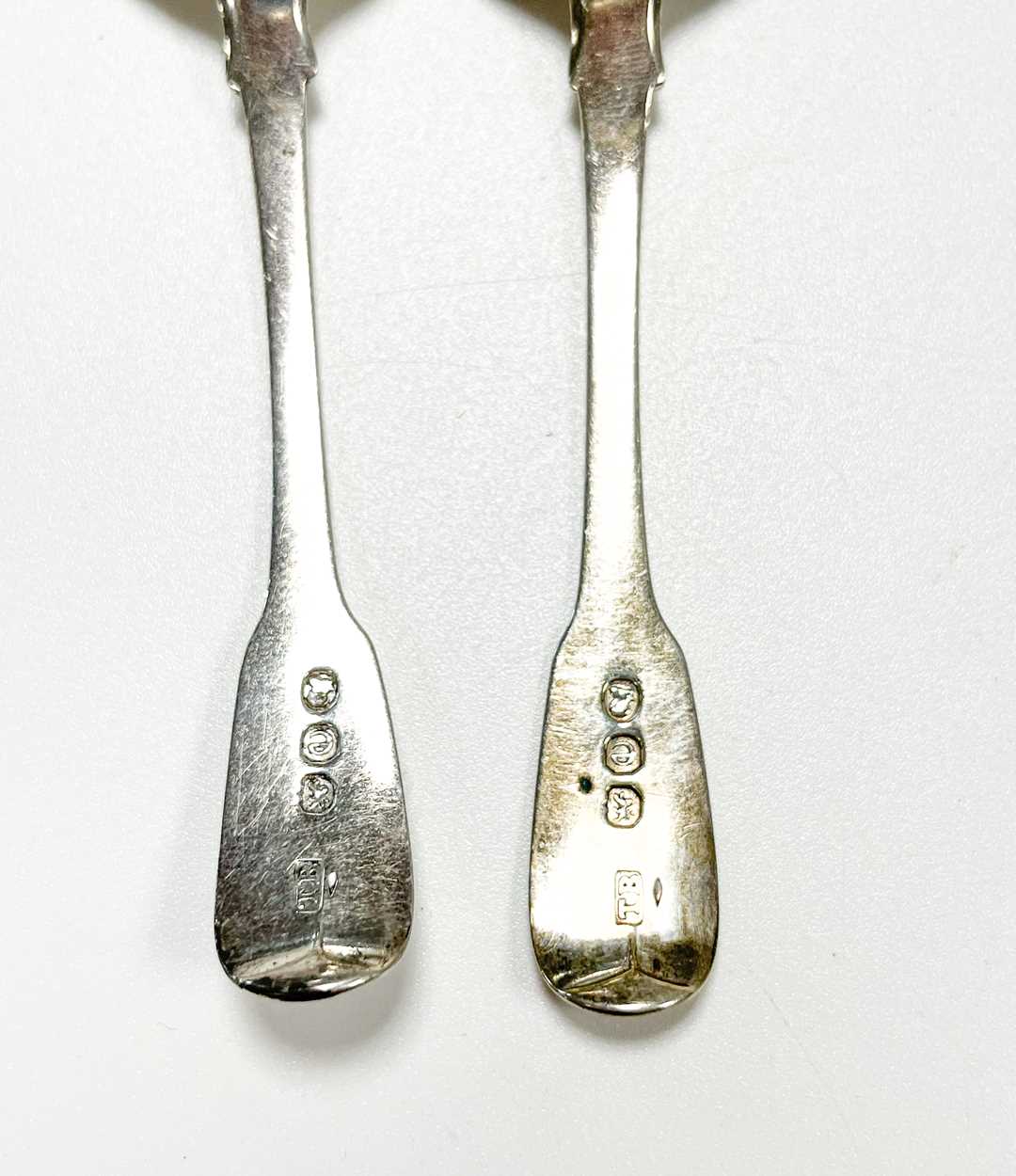 A pair of George III 18th century silver salts with later spoons, - Image 4 of 8