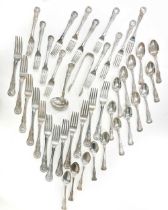 Edinburgh - A 28-piece set of Victorian silver flatware with 14 additions,