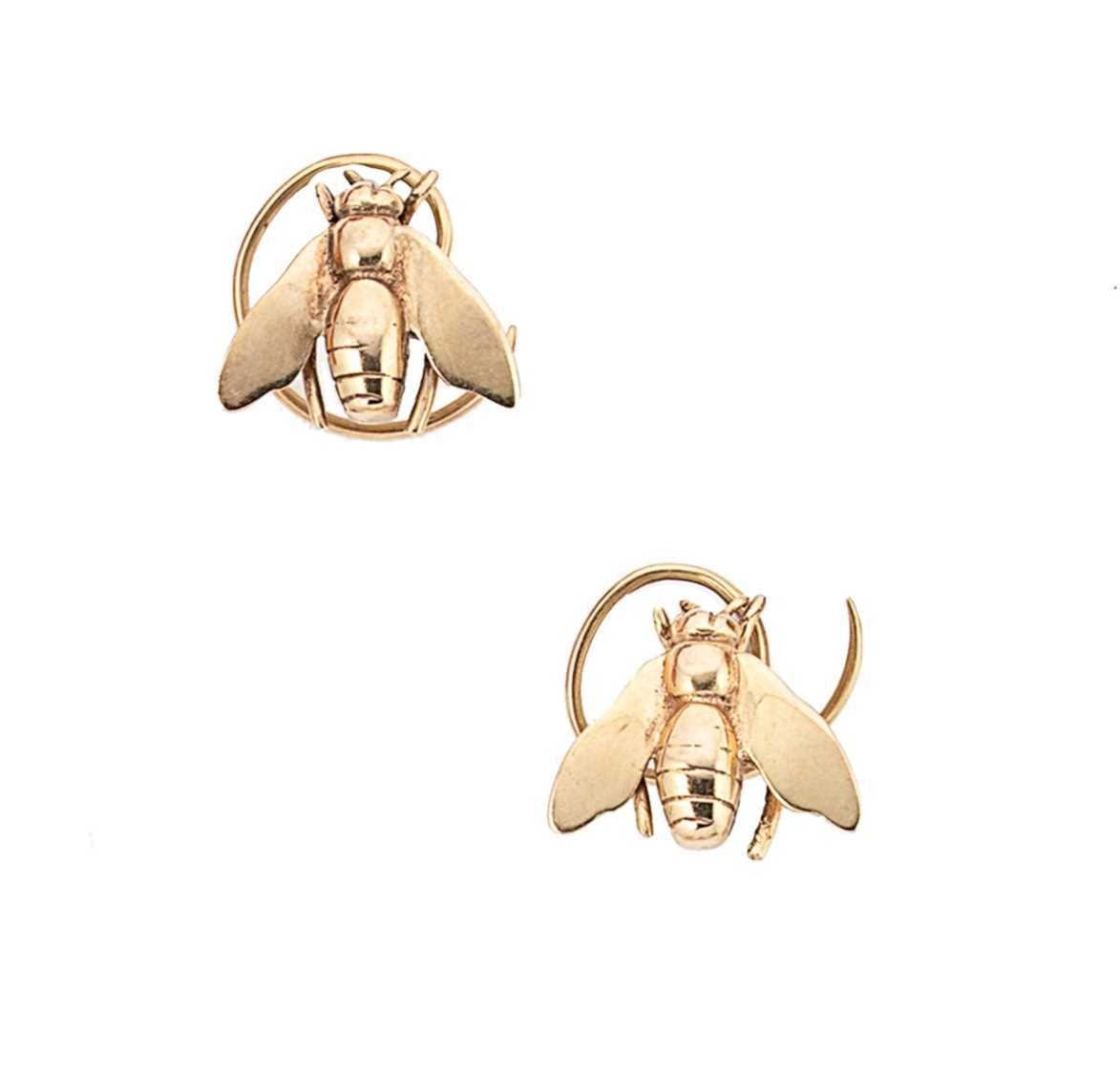 A pair of 9ct gold bee buttons,