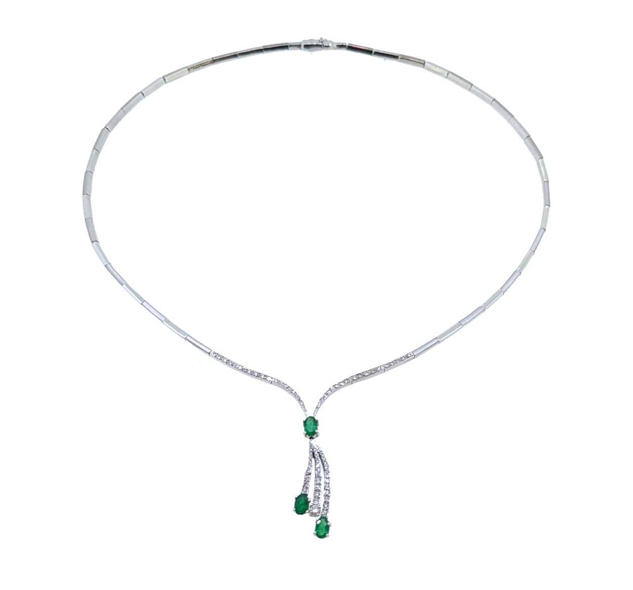 An emerald and diamond collarette style necklace, - Image 2 of 3