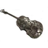 A Victorian (probably Dutch metalwares) silver novelty box in the form of a violin,