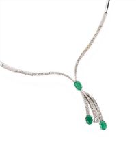 An emerald and diamond collarette style necklace,
