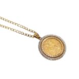 A diamond set full sovereign pendant and chain,