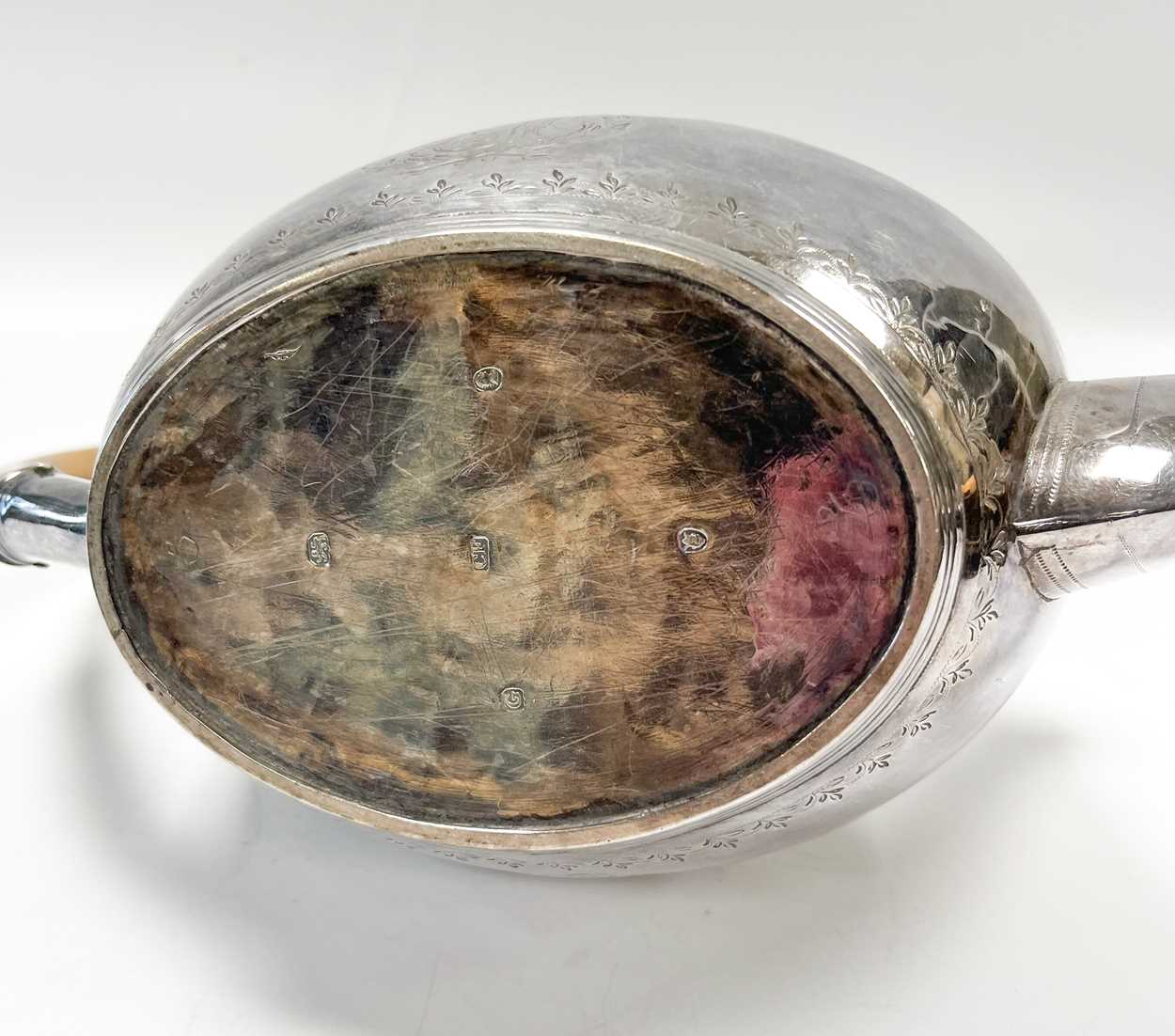 A George III silver tea pot with associated stand, - Image 5 of 8