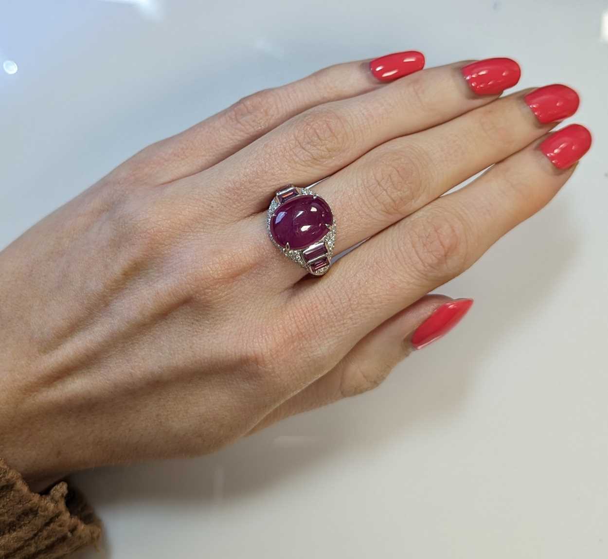 A cabochon ruby and diamond dress ring, - Image 3 of 3