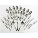 A 79-piece harlequin set of George III silver flatware,