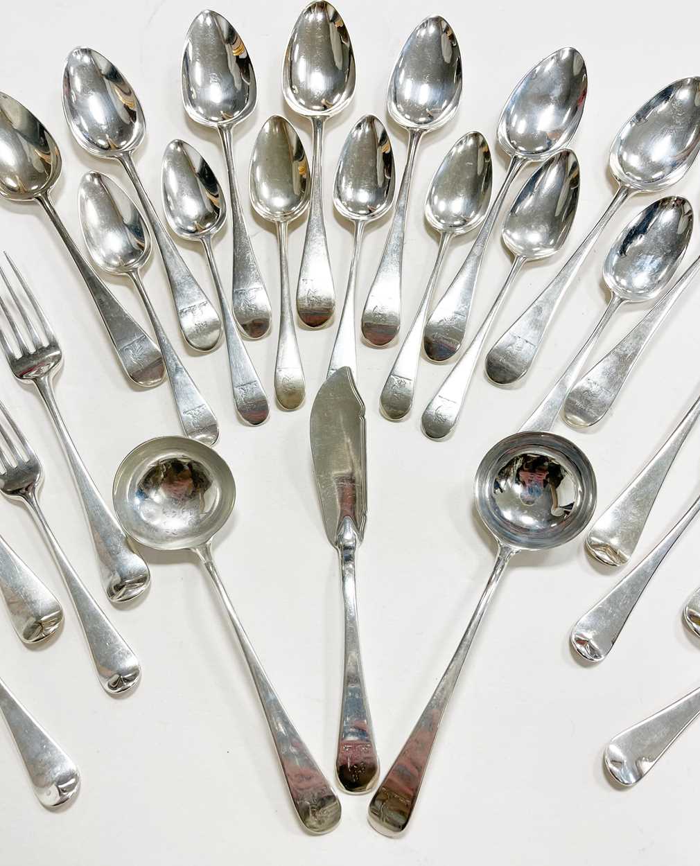 A 79-piece harlequin set of George III silver flatware, - Image 2 of 5