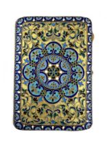 A late 19th century Russian metalwares silver and enamel pocket cigarette case,