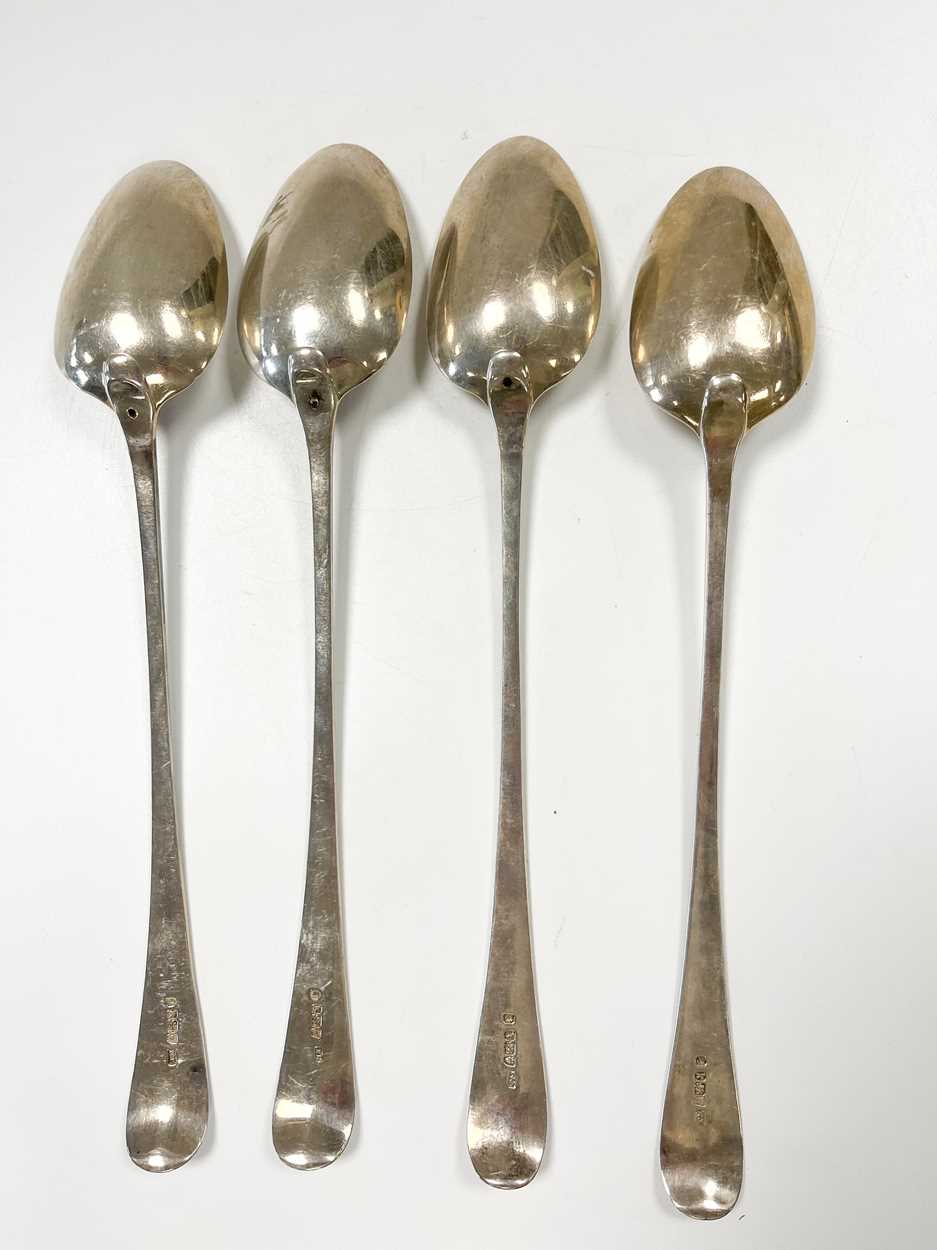 A set of 4 George III 18th century silver basting spoons, - Image 2 of 4