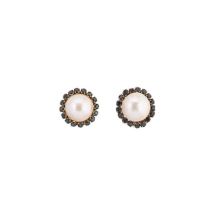 A pair of mabé pearl and sapphire ear studs,