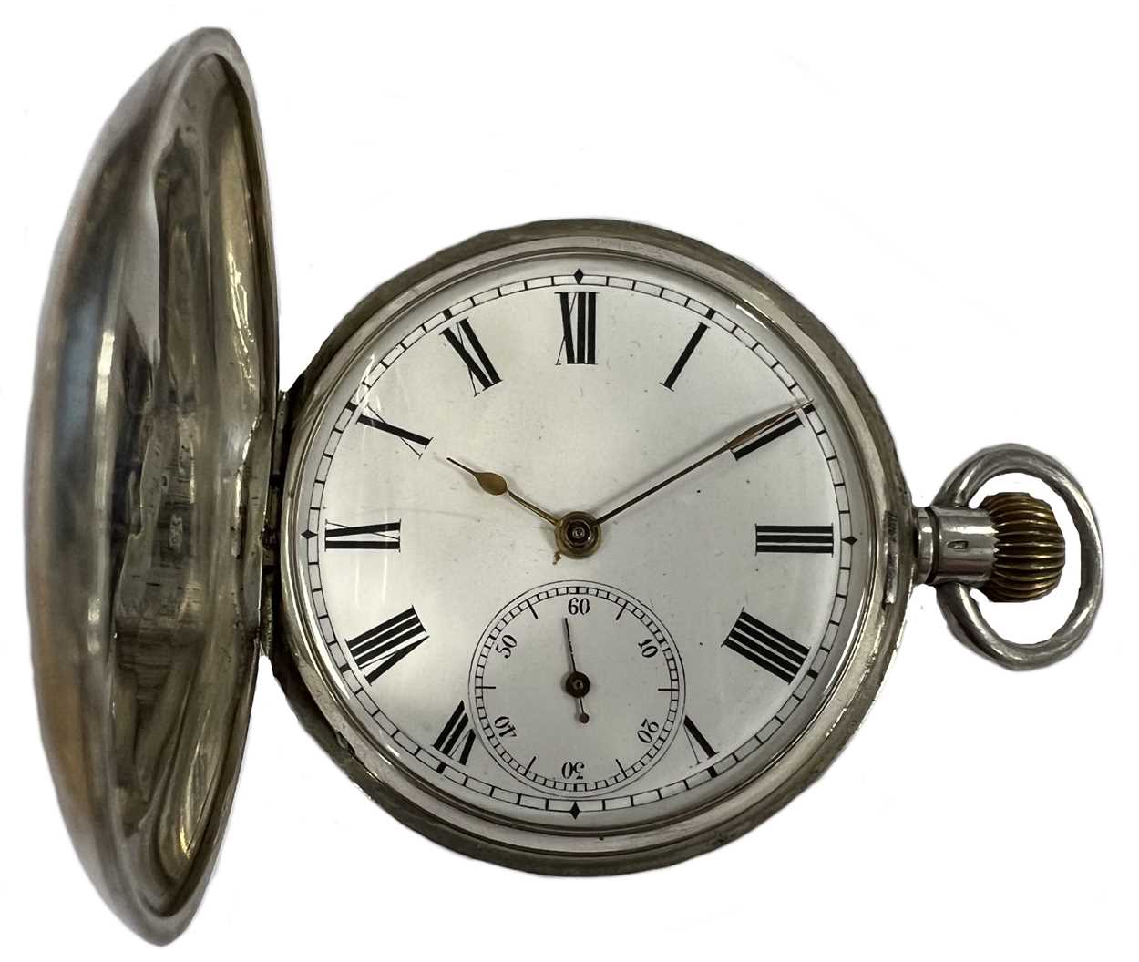 Unsigned - A Swiss silver hunter pocket watch with earlier watch chain, - Bild 2 aus 13