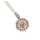A Victorian diamond set pendant/brooch and modern chain,