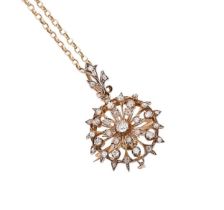 A Victorian diamond set pendant/brooch and modern chain,