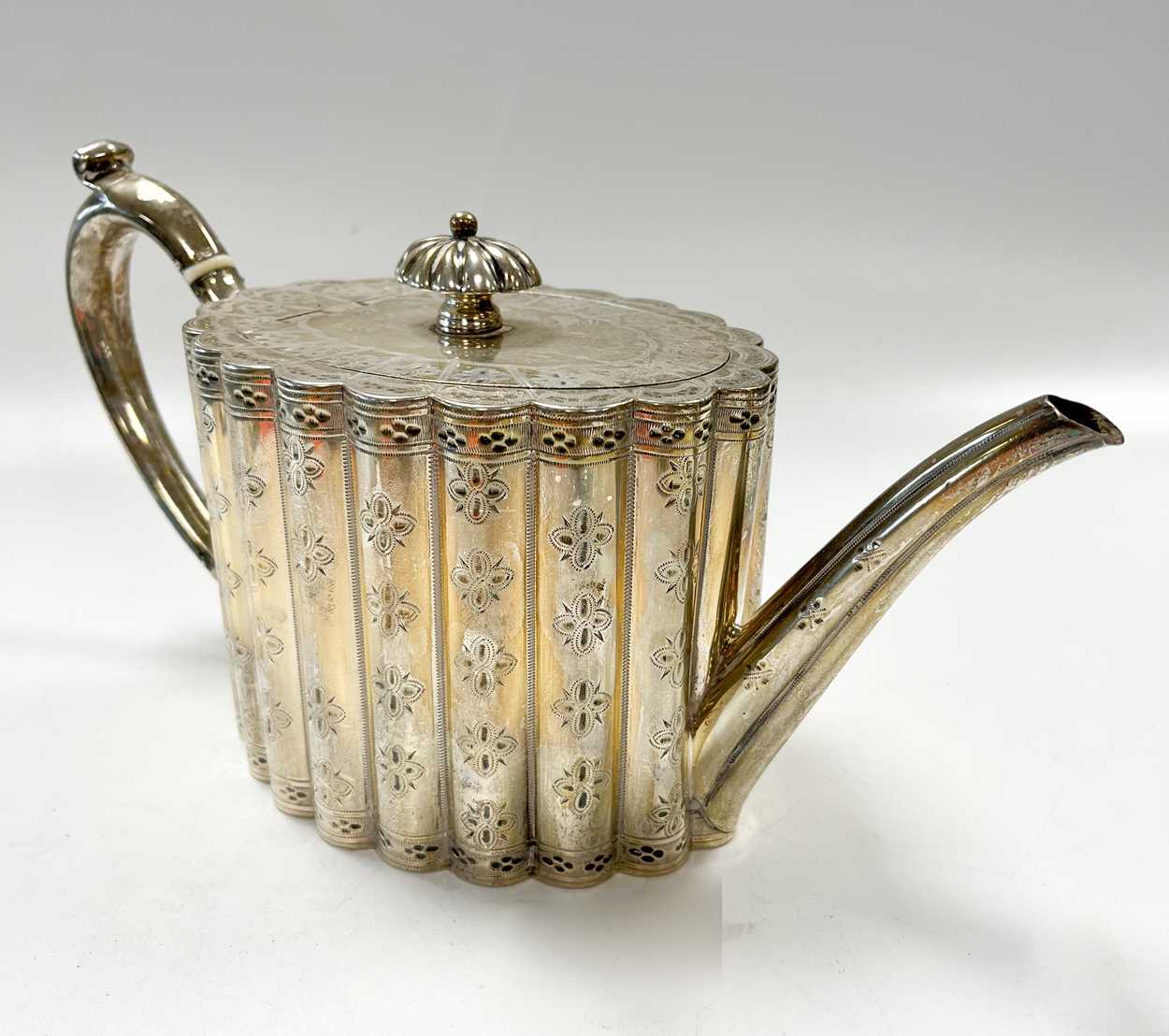 A Victorian silver 3-piece tea set on a silver plated tray, - Image 4 of 14