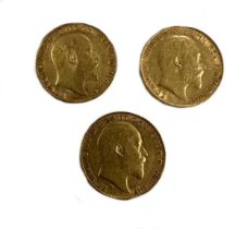 A trio of Edward VII half sovereigns,