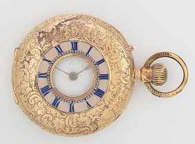 Unsigned - A Swiss 18ct gold half hunter pocket watch,