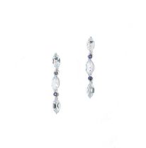 A pair of aquamarine and sapphire ear pendants,