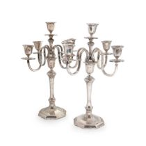 A pair of early 20th century German metalwares silver 5 light candelabra,