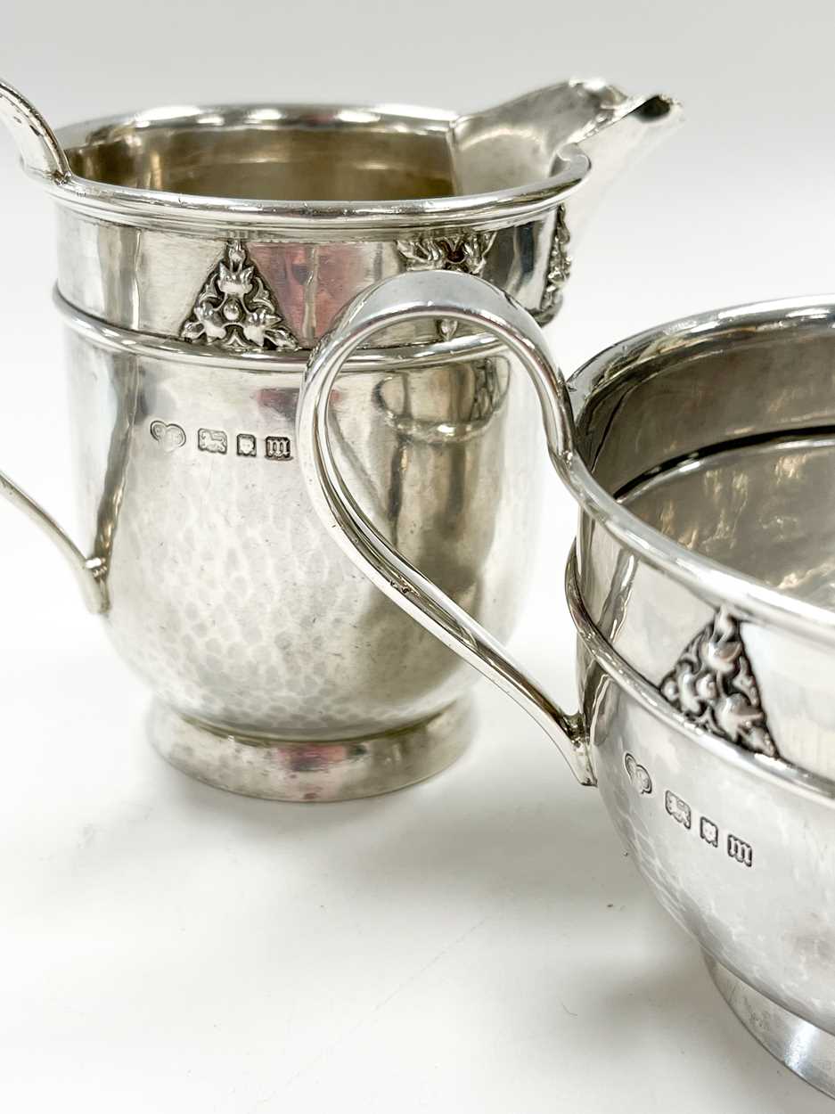 A George V silver Arts & Crafts style 3-piece tea set, - Image 3 of 7