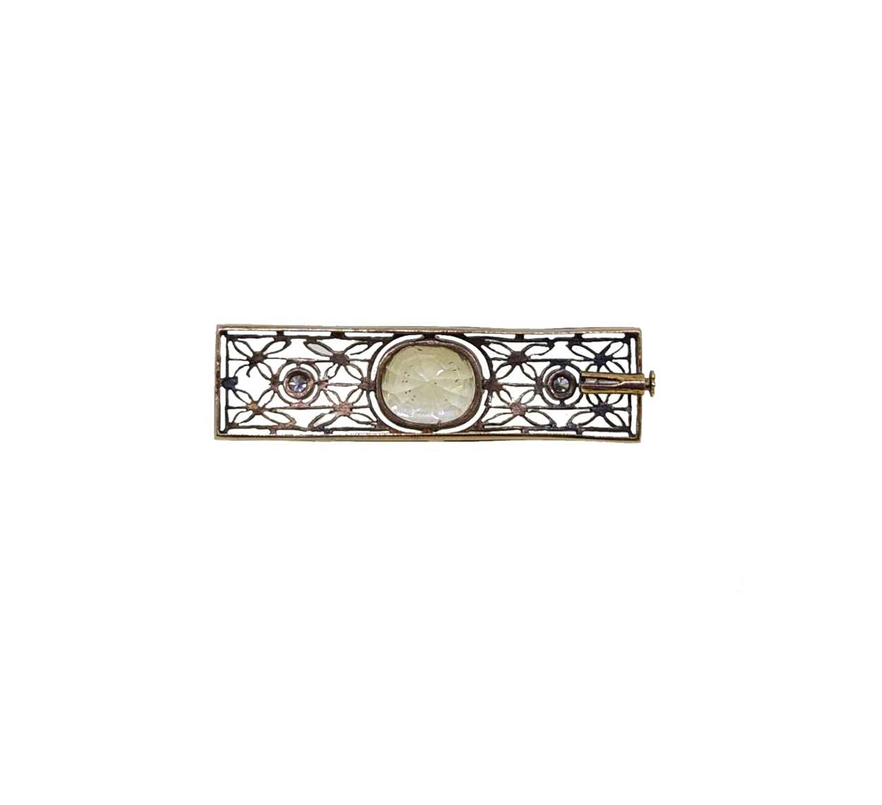 An early 20th century yellow sapphire and diamond set brooch, - Image 3 of 4