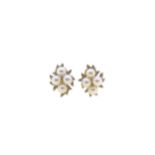 A pair of pearl and diamond ear studs,
