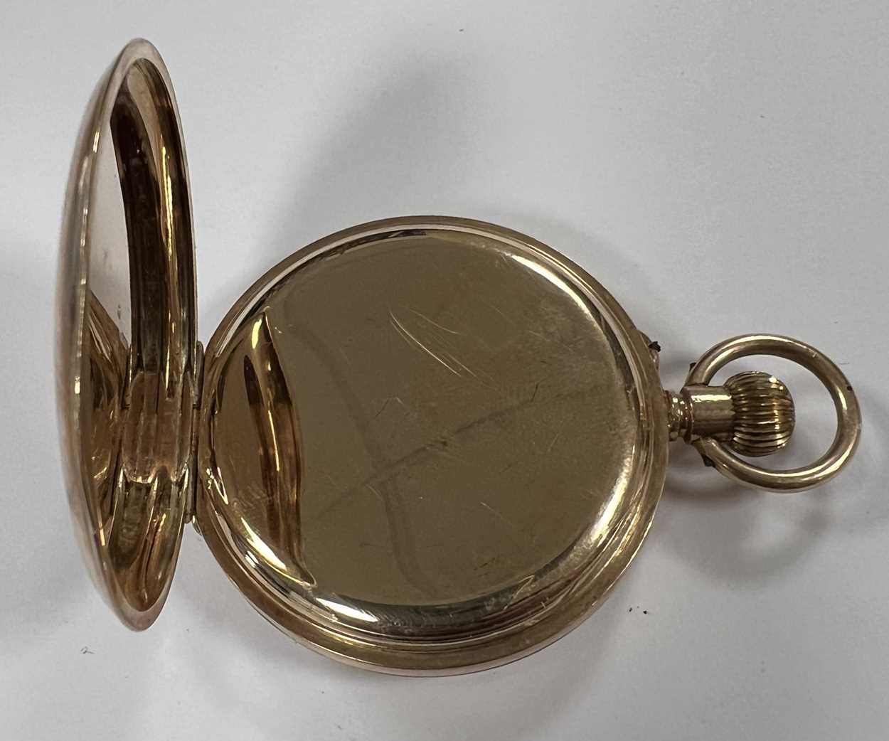 Unsigned - An early 20th century 9ct gold half hunter pocket watch, - Bild 5 aus 9