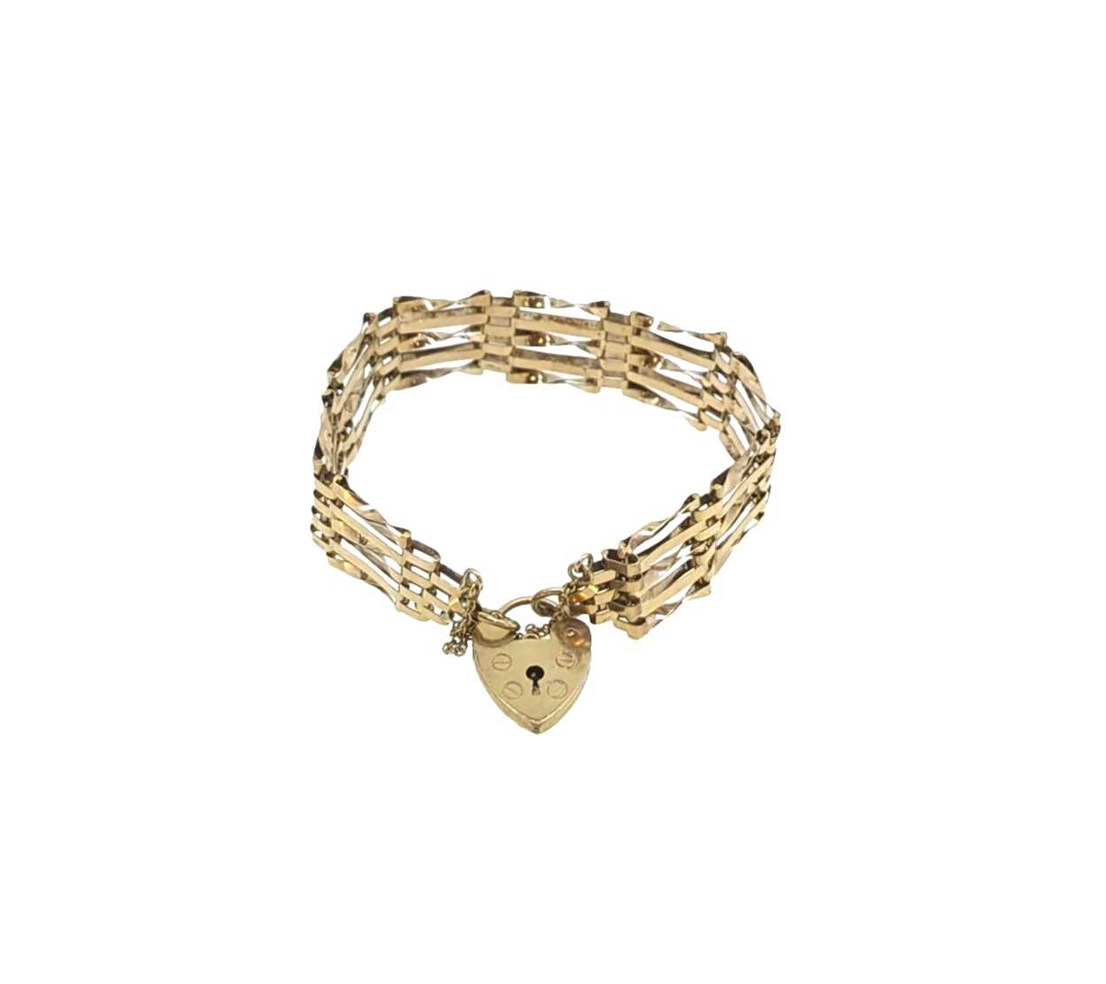 A late 20th century 9ct gold gate bracelet,