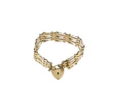 A late 20th century 9ct gold gate bracelet,