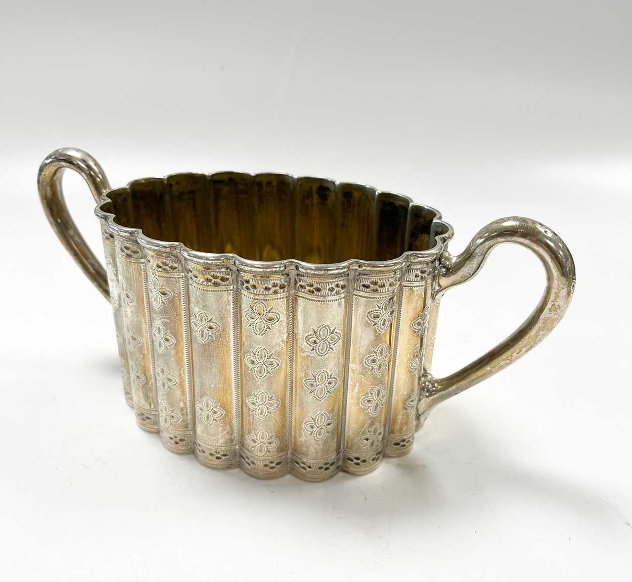 A Victorian silver 3-piece tea set on a silver plated tray, - Image 7 of 14